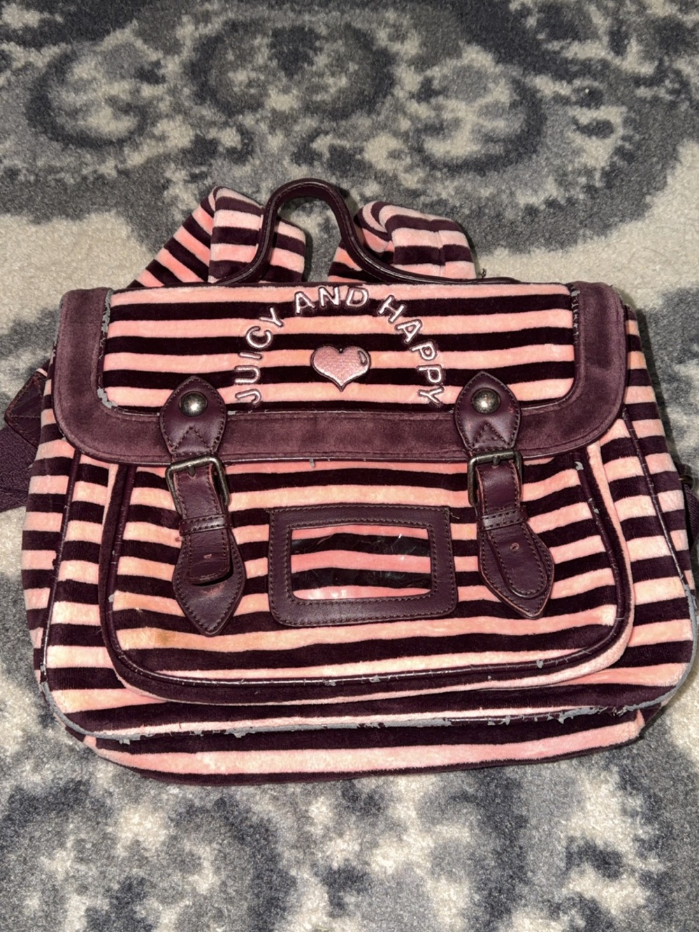 Juicy Couture Pink and Brown Striped Backpack Satchel - Picture 4 of 5